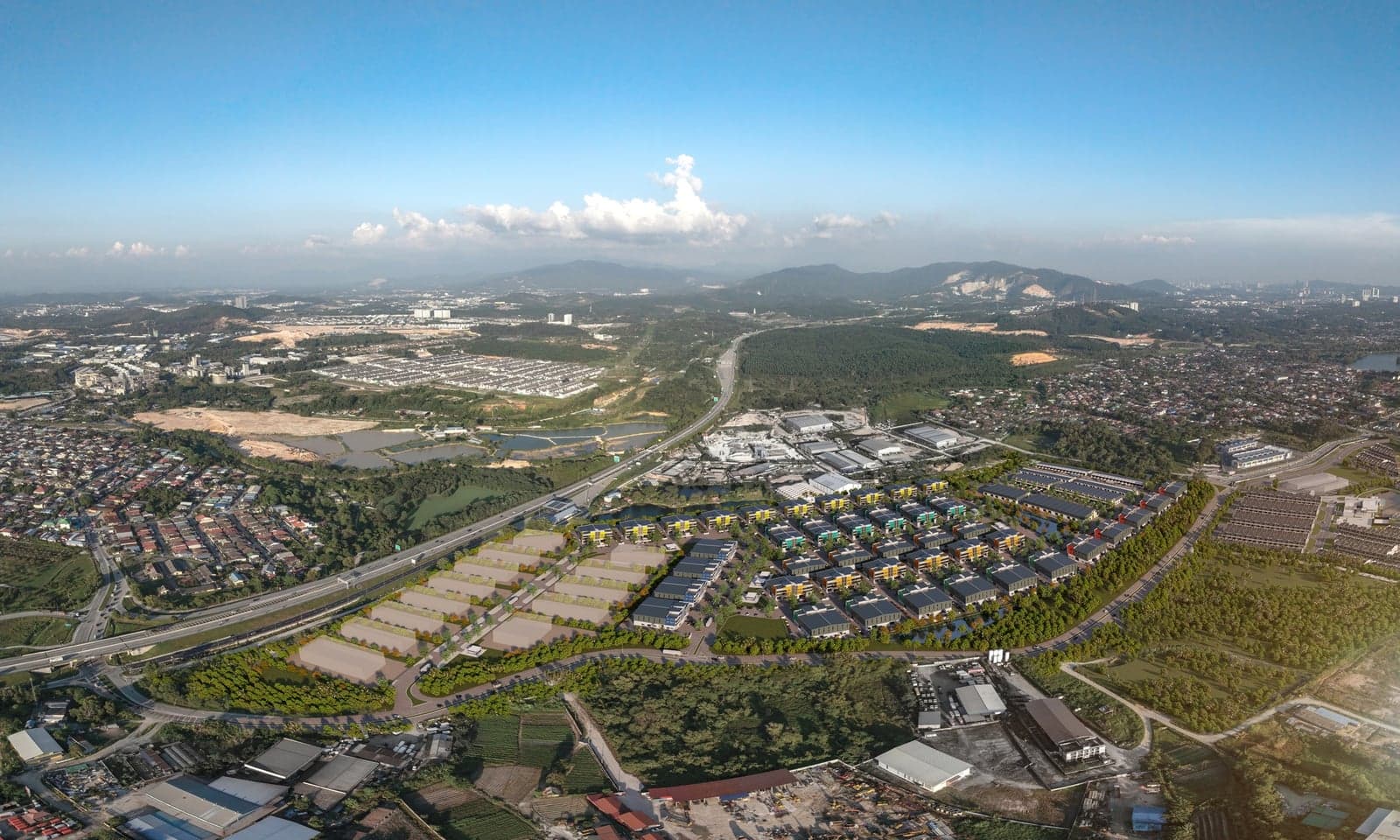 Aerial view of the park beside the highway (artist's impression)